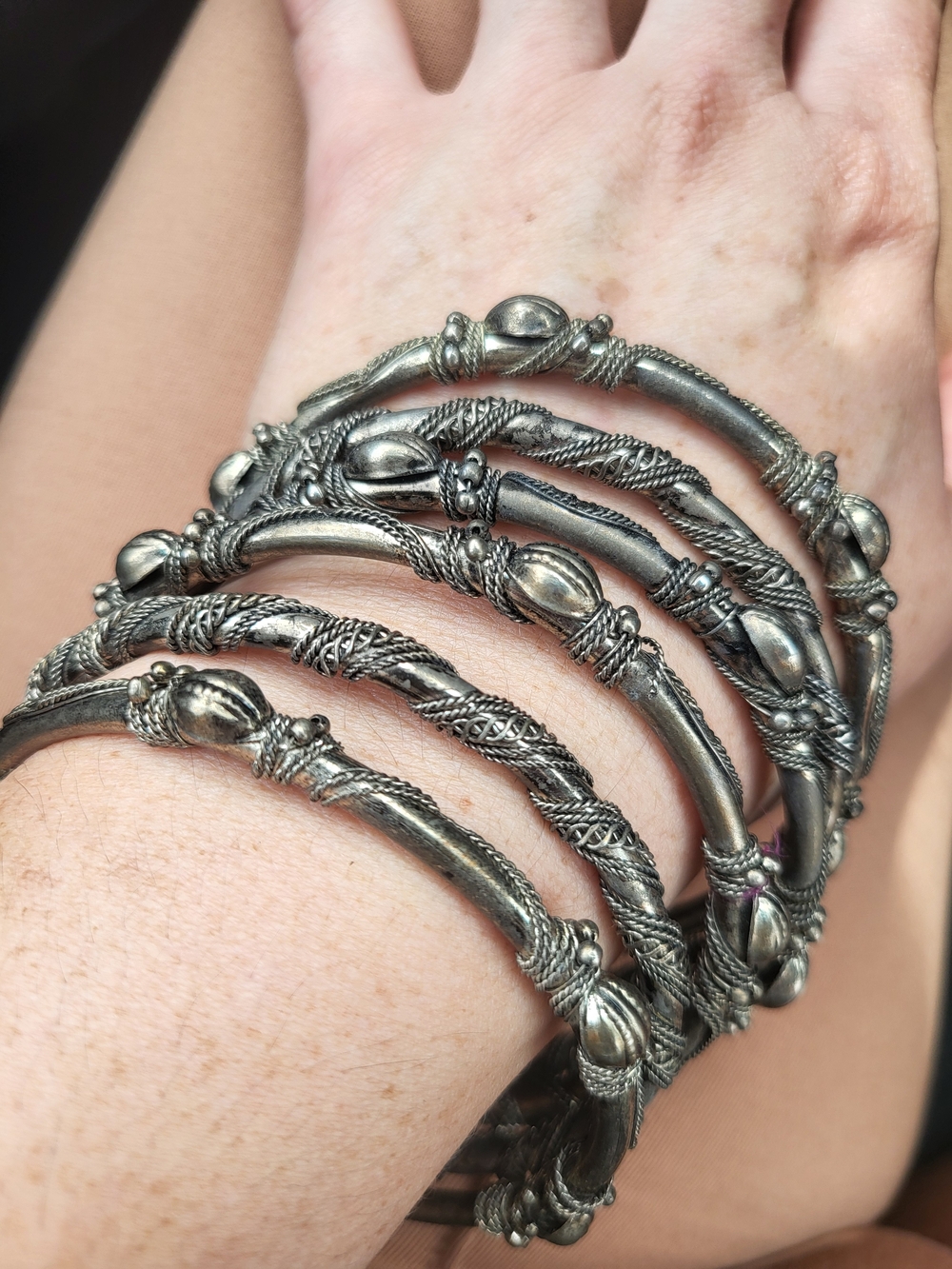 Sterling-Style Twisted Silver Tone Multi-Bangle Bracelet Set